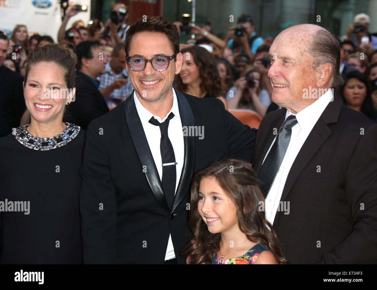 Toronto, Canada. 04th Sep, 2014. (L-R) US producer Susan Downey, US actors and cast members Robert Downey Jr., Emma Tremblay and Robert Duvall attend the premiere of the movie 'The Judge' during the 39th annual Toronto International Film Festival (TIFF), in Toronto, Canada, 04 September 2014. The festival runs from 04 to 14 September. Photo: Hubert Boesl/dpa -NO WIRE SERVICE-/dpa/Alamy Live News Stock Photo