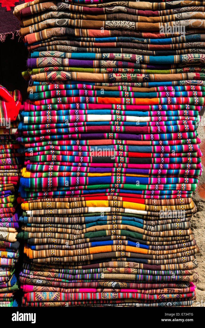 Traditional fabric at street market La Paz Bolivia South America Stock Photo