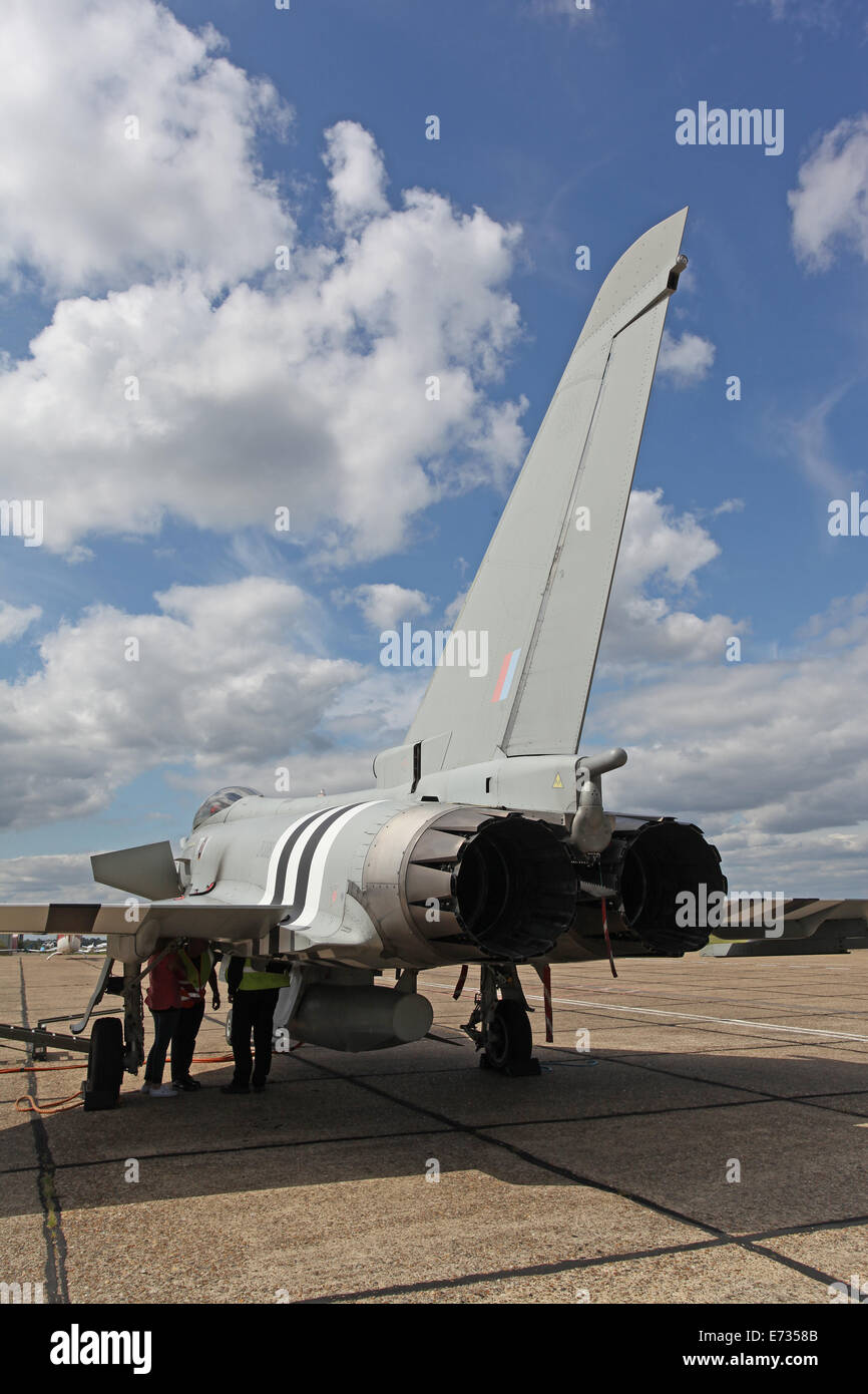 People being shown round a  Eurofighter parked on the tarmac at Bigging Hill airport Stock Photo