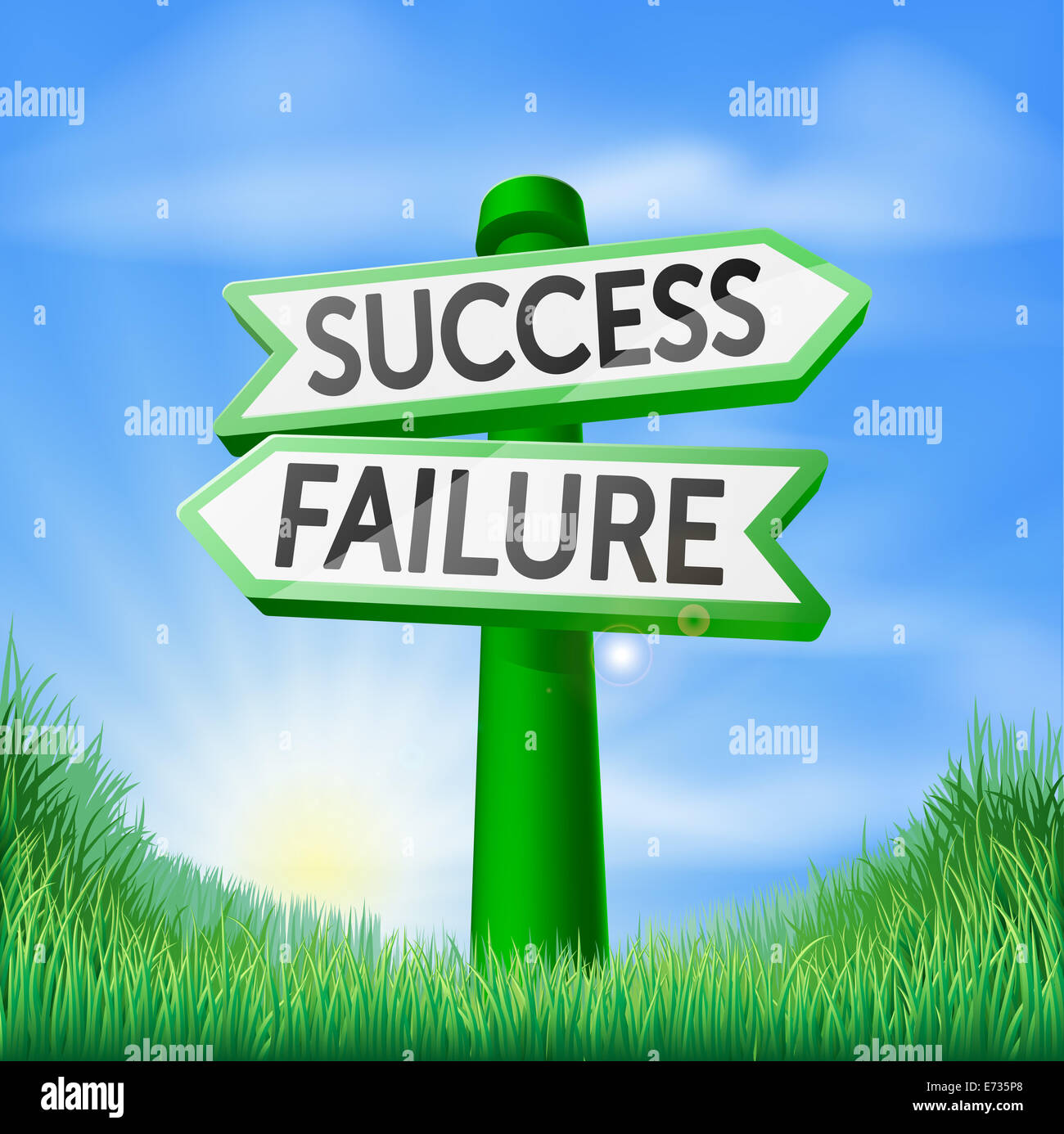 Success or failure concept sign of a direction sign in a field pointing out the way to success or failure Stock Photo