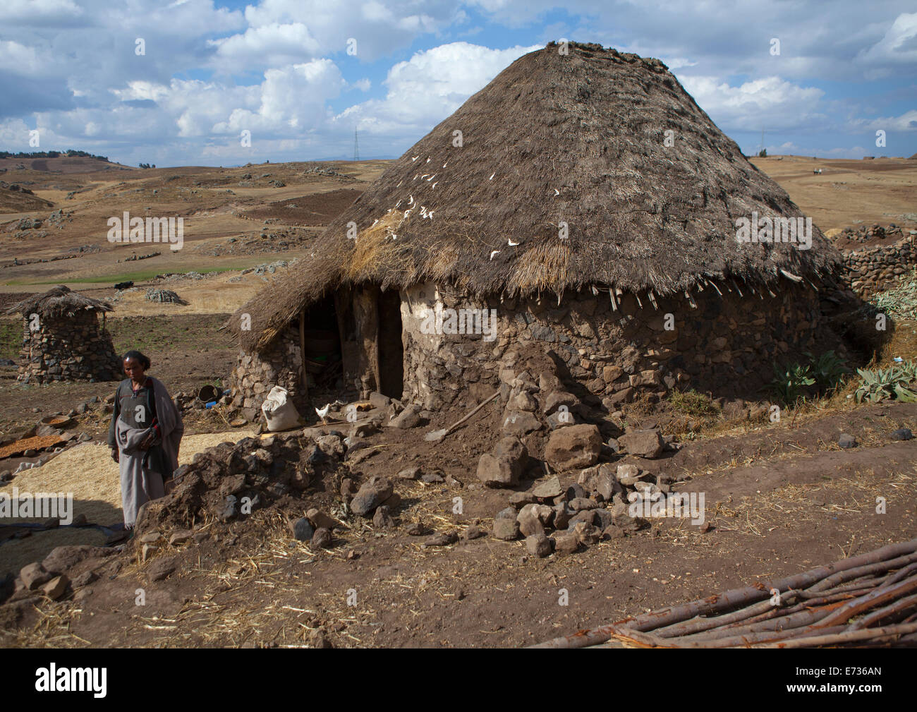Traditional Houses In The Ethiopian Highlands, Lalibela, Ethiopia Stock