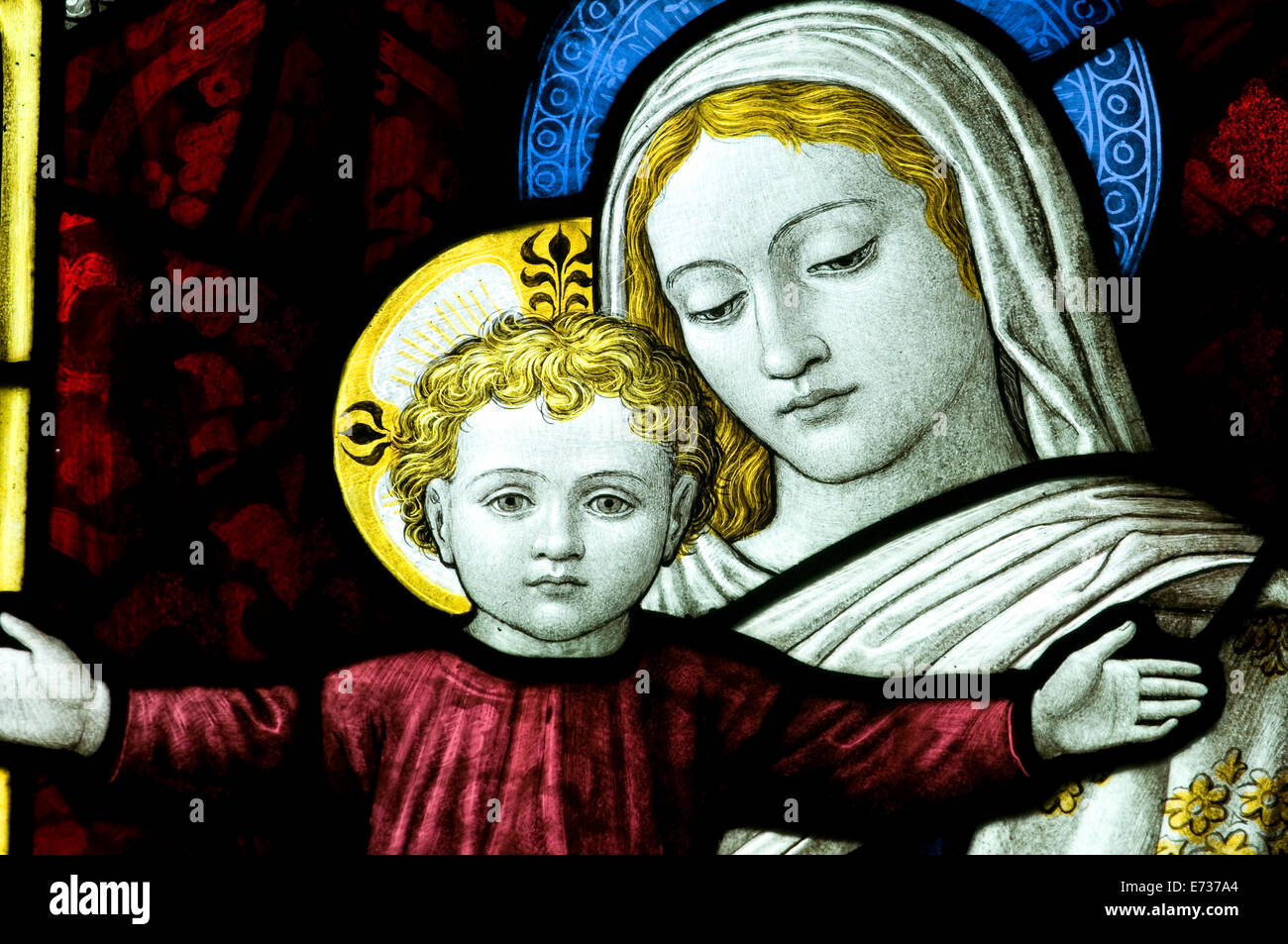 The Blessed Virgin Mother Mary and Christ Child Jesus with open ...