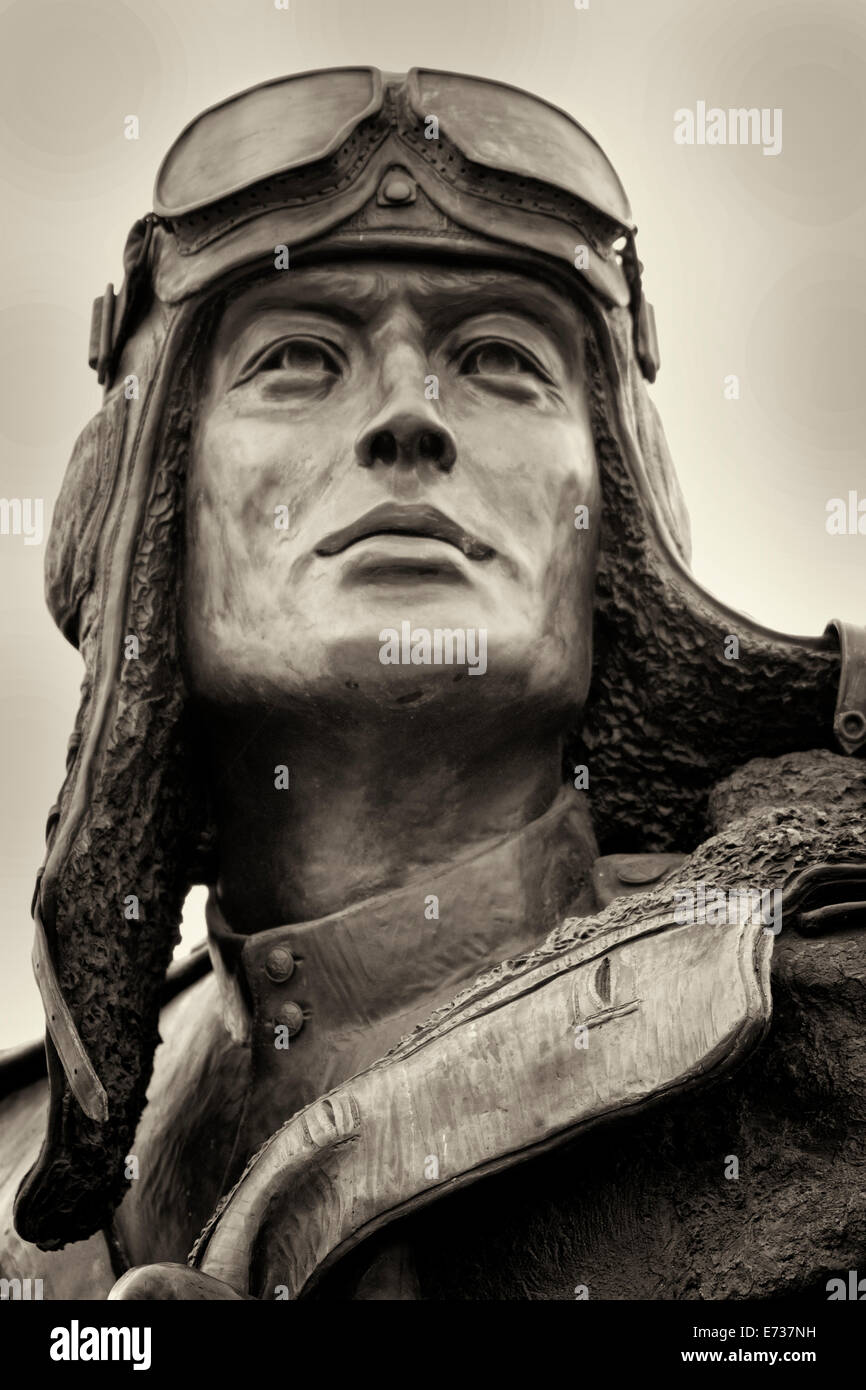 Fairbanks - Alaska - July 2011: Focus on the face of American aviator at WW II monument remembering airlift between USA and USSR Stock Photo