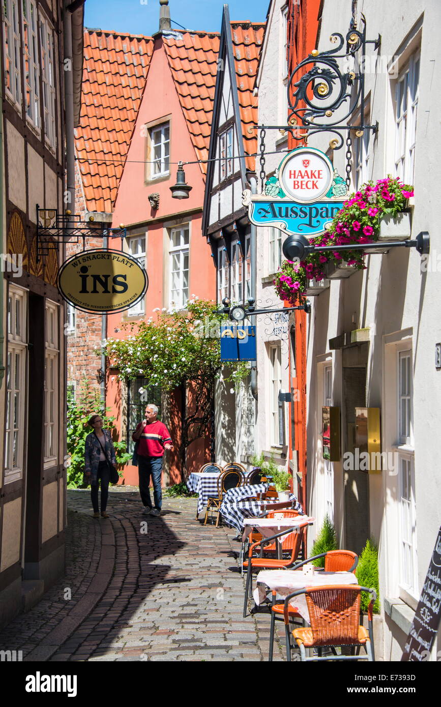 Little alleys in the old Schnoor quarter, Bremen, Germany, Europe Stock Photo