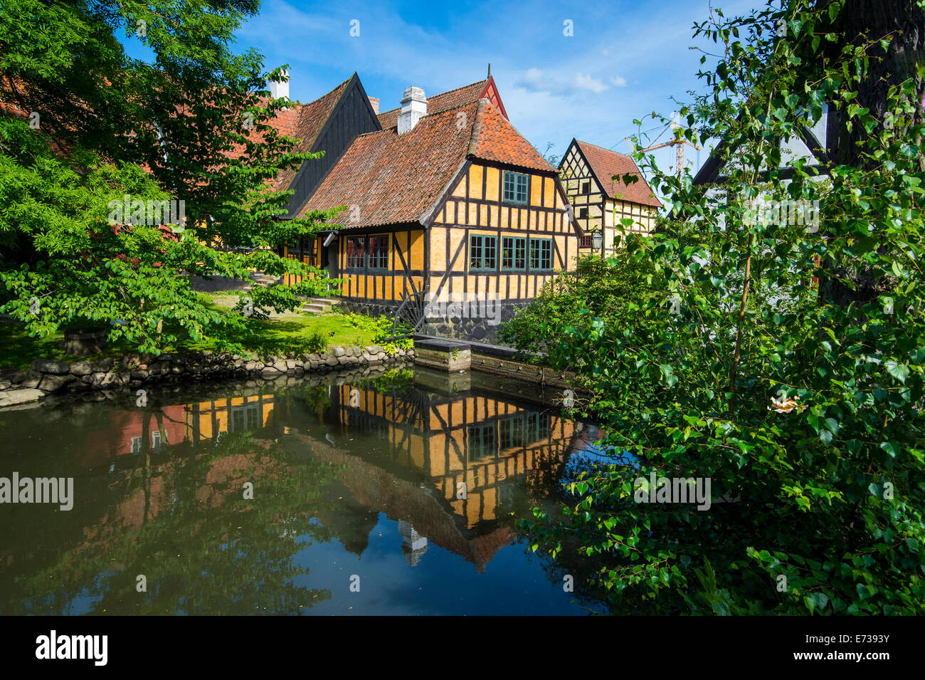 Little pond in the Old Town, Den Gamle By, open air museum in Aarhus, Denmark, Scandinavia, Europe Stock Photo