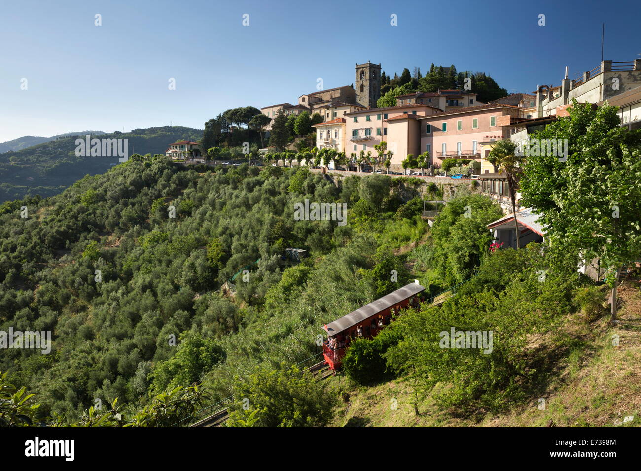 Funicular below hill top town, Montecatini Alto, Tuscany, Italy, Europe ...