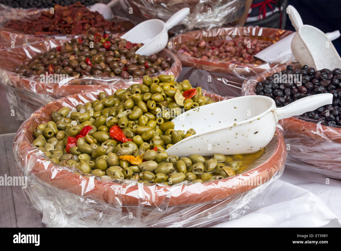 Marinated Olives in a street market in Italy Stock Photo Alamy