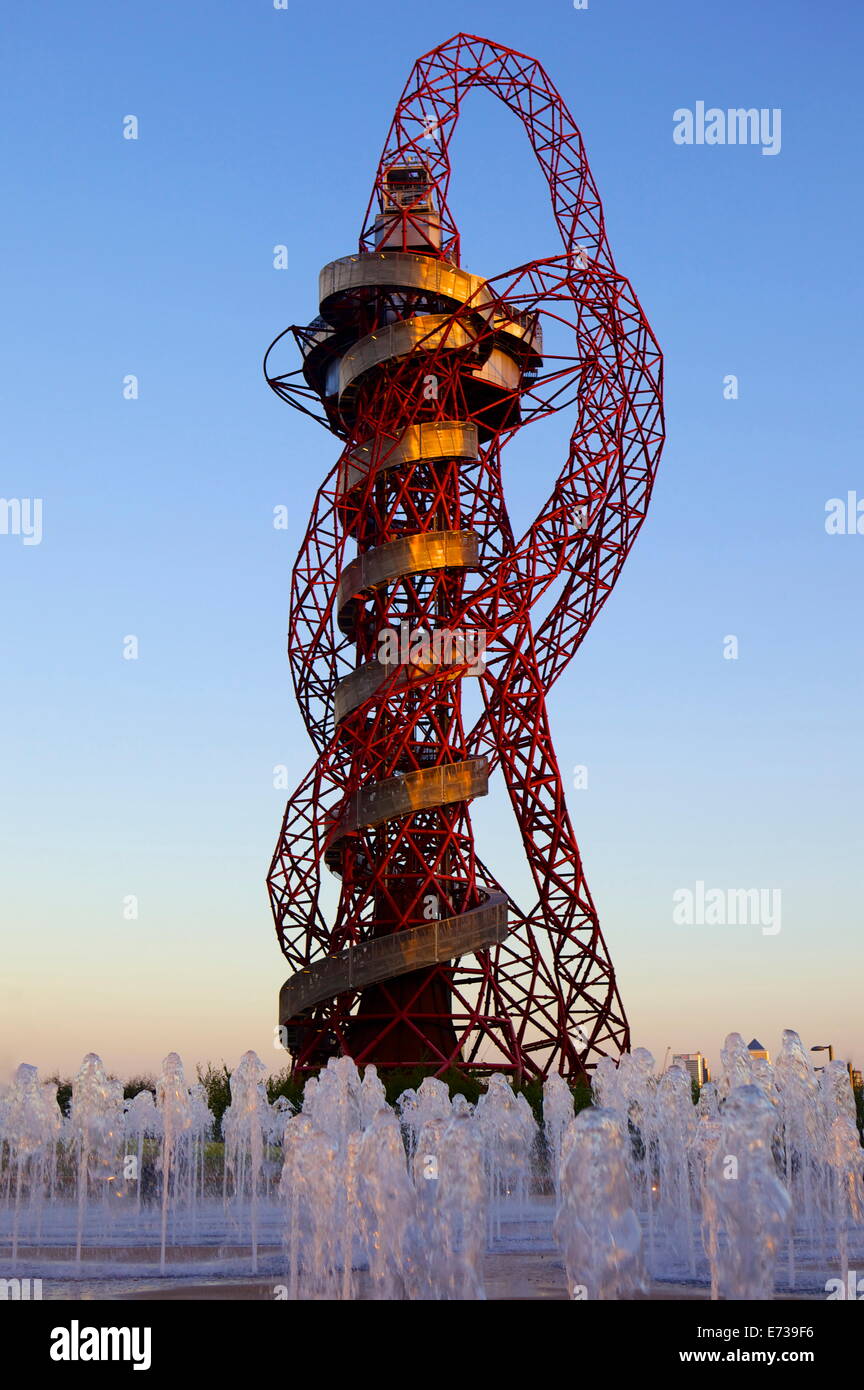 Orbit tower by Arcelor Mittal at sunset n the 2012 London Olympic Park, Stratford, London, England, United Kingdom, Europe Stock Photo
