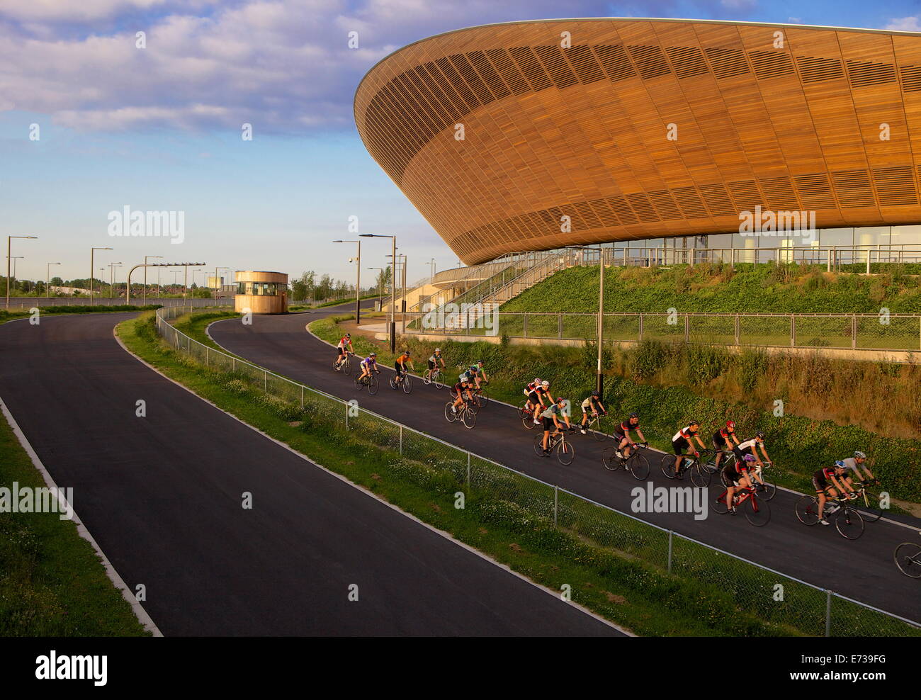 Cyclists at The Olympic Velodrome in the Queen Elizabeth Olympic Park, Stratford, London, England, United Kingdom, Europe Stock Photo