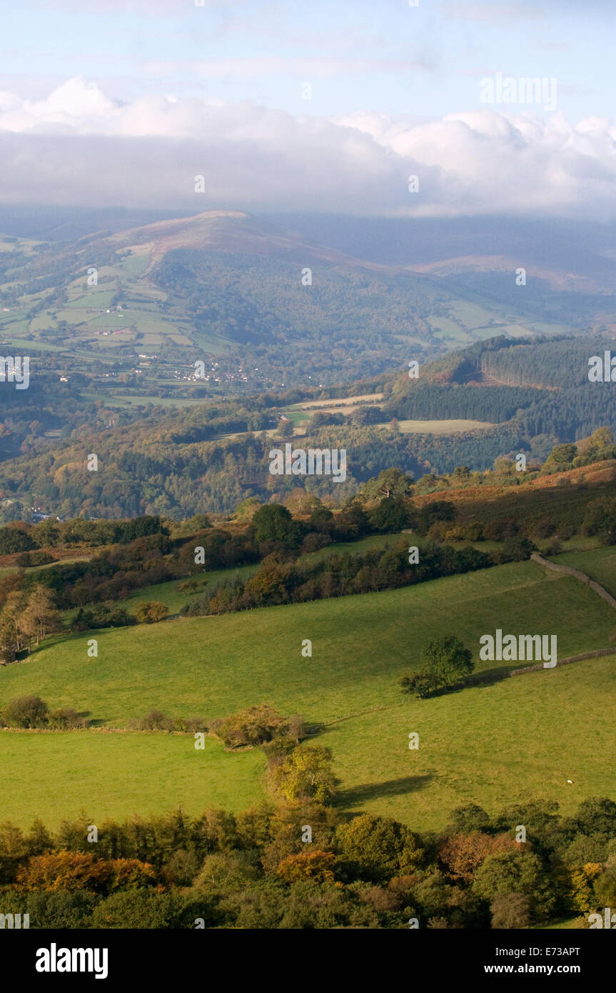 Fertile Lake District green woodland, fields and pasture land set amid