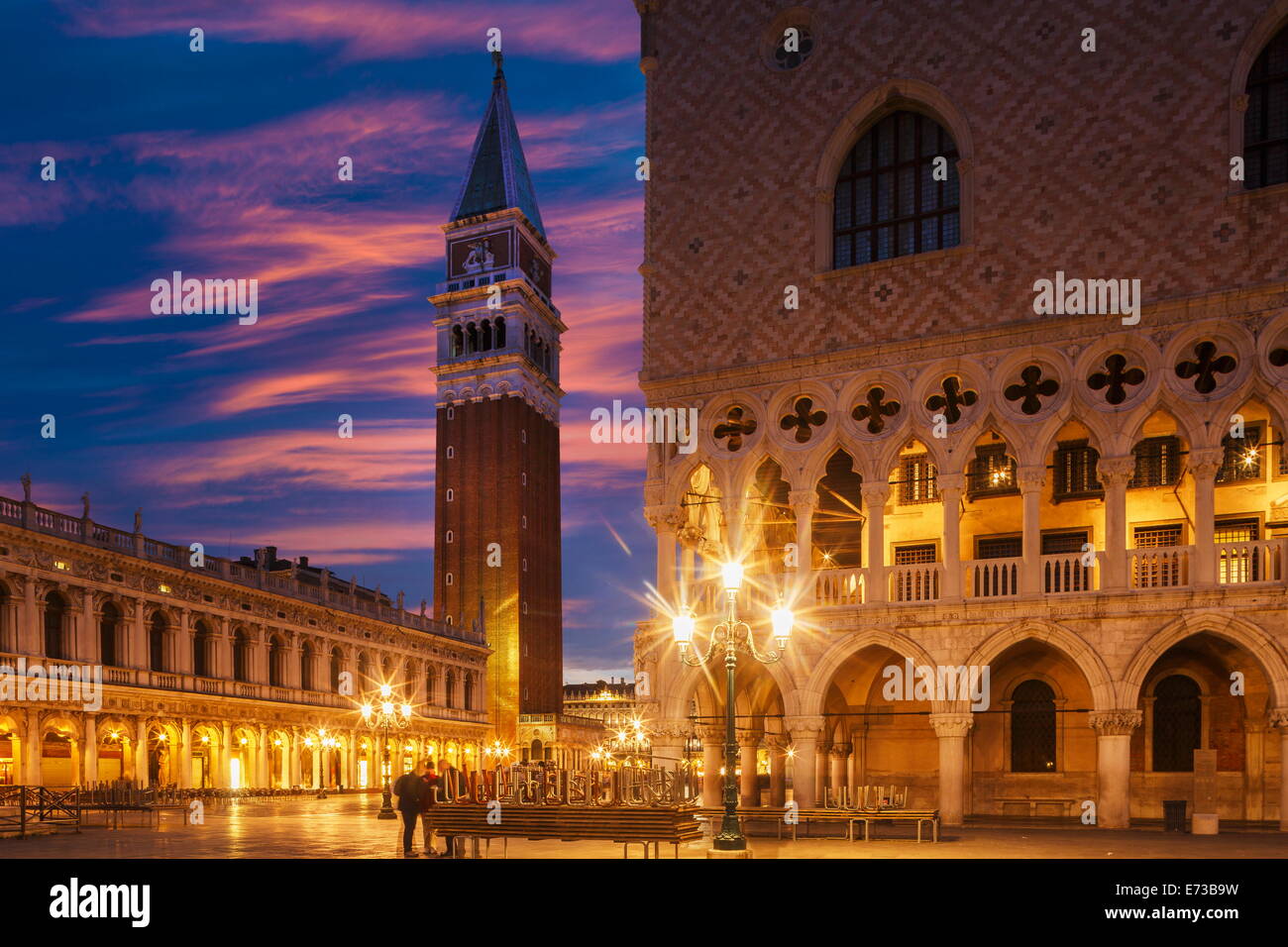 Doges Palace and Campanile after sunset, Venice, UNESCO World Heritage Site, Veneto, Italy, Europe Stock Photo