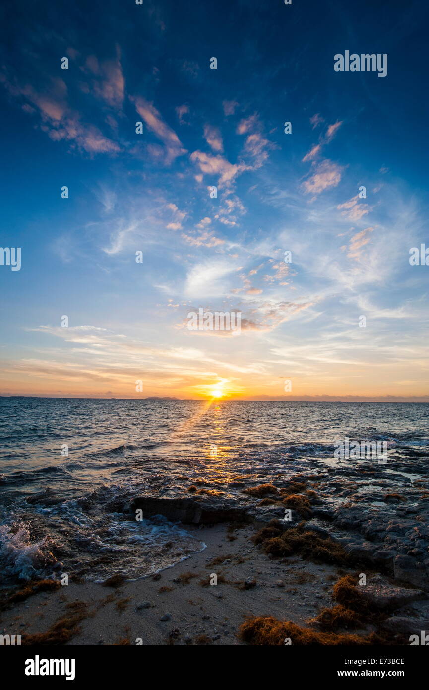 Sunset over the ocean, Beachcomber Island, Mamanucas Islands, Fiji, South Pacific, Pacific Stock Photo