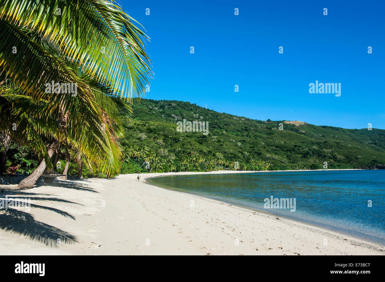 White sandy beach on  Korovou Eco-Tour Resort, Naviti, Yasawas, Fiji, South Pacific, Pacific Stock Photo