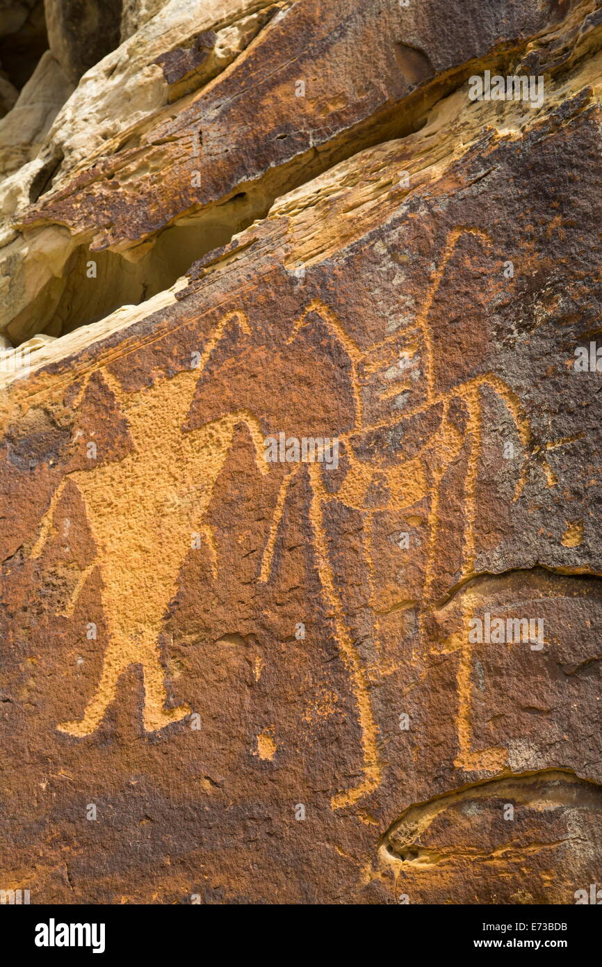 McKee Spring Petroglyphs, Fremont Style, from AD 700 to AD 1200, Dinosaur National Monument, Utah, United States of America Stock Photo