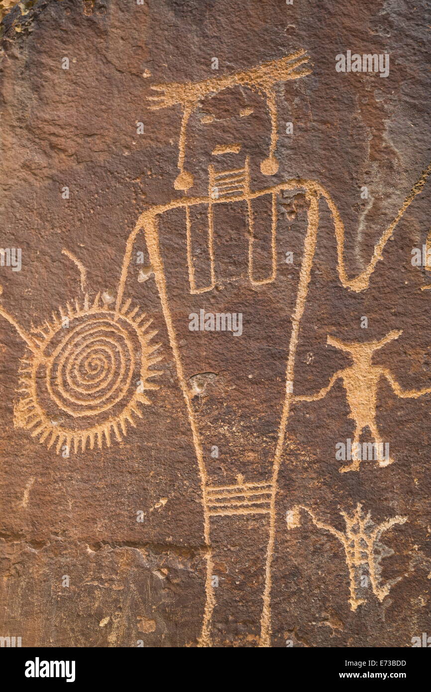 McKee Spring Petroglyphs, Fremont Style, from AD 700 to AD 1200, Dinosaur National Monument, Utah, United States of America Stock Photo