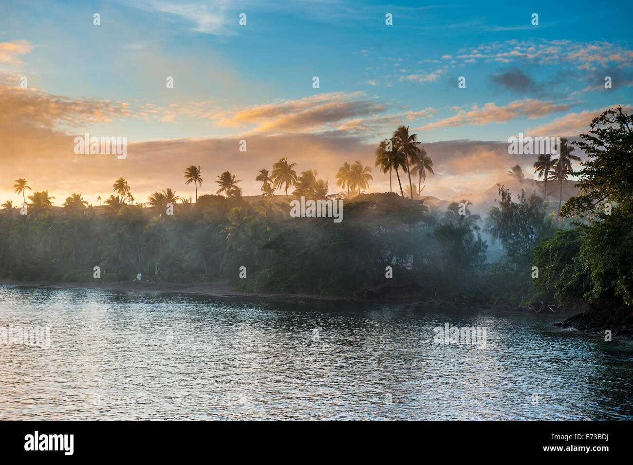 Sunset over the beach of Safe Landing resort, Nacula Island, Yasawas, Fiji, South Pacific, Pacific Stock Photo