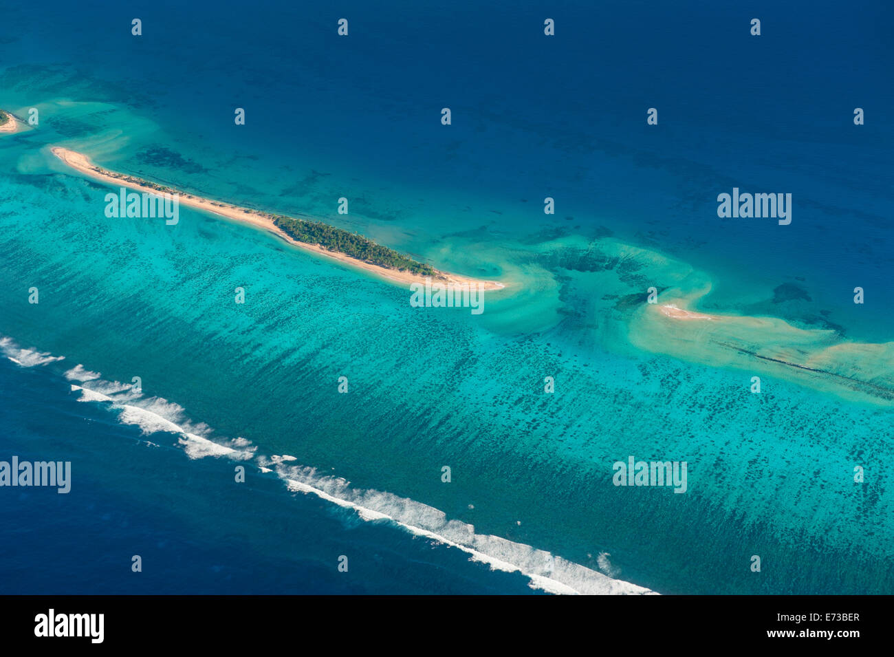 Aerial photo of a little island in Tonga, South Pacific, Pacific Stock Photo