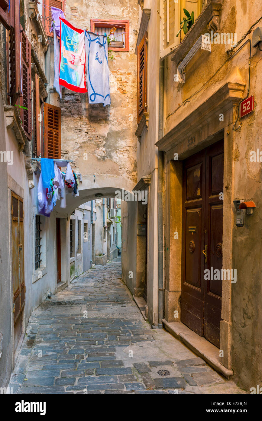 Alleyway, Old Town, Piran, Primorska, Slovenian Istria, Slovenia, Europe Stock Photo