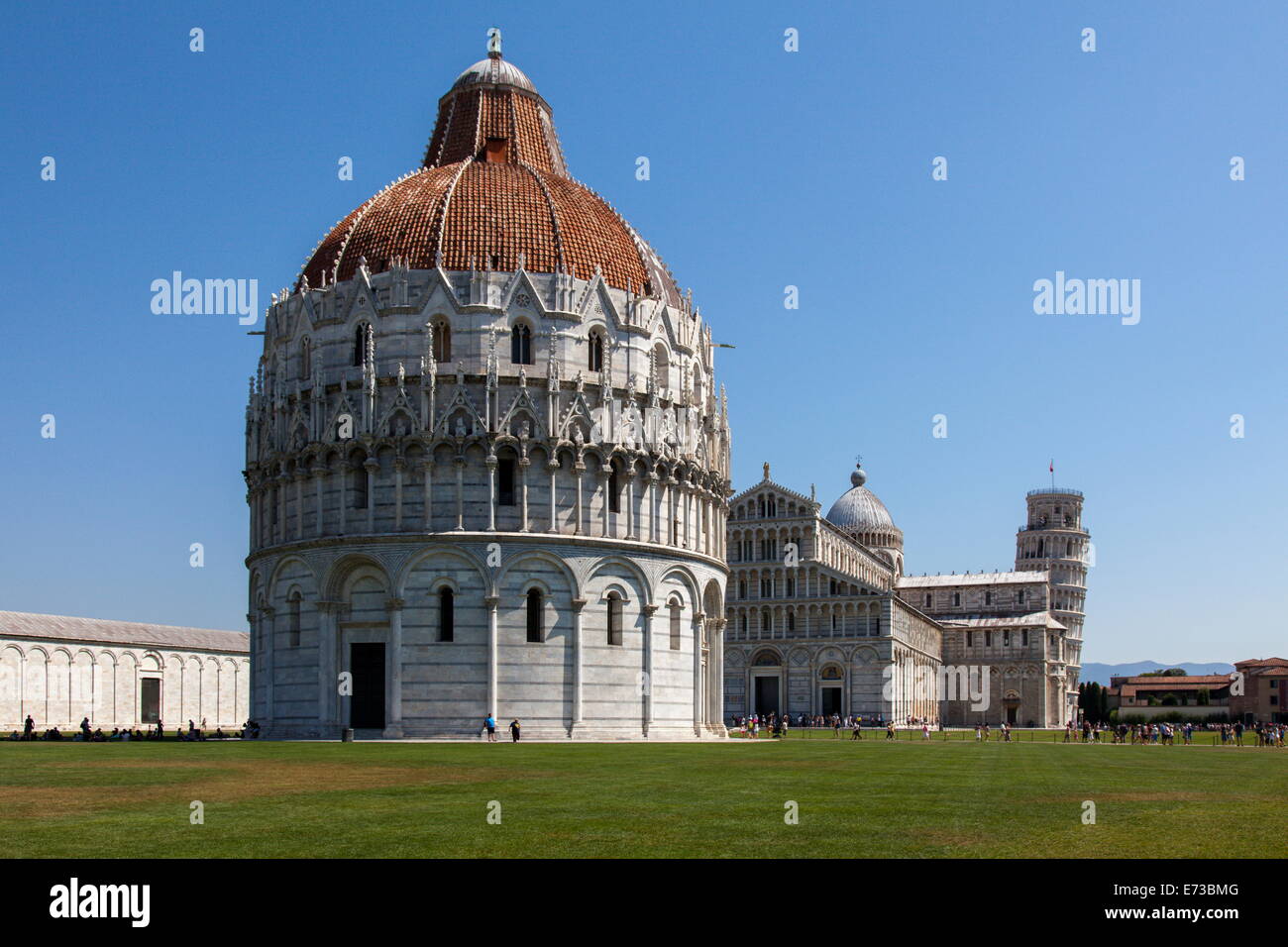 The Baptistery, Duomo and Leaning Tower, Piazza dei Miracoli, UNESCO World Heritage Site, Pisa, Tuscany, Italy, Europe Stock Photo