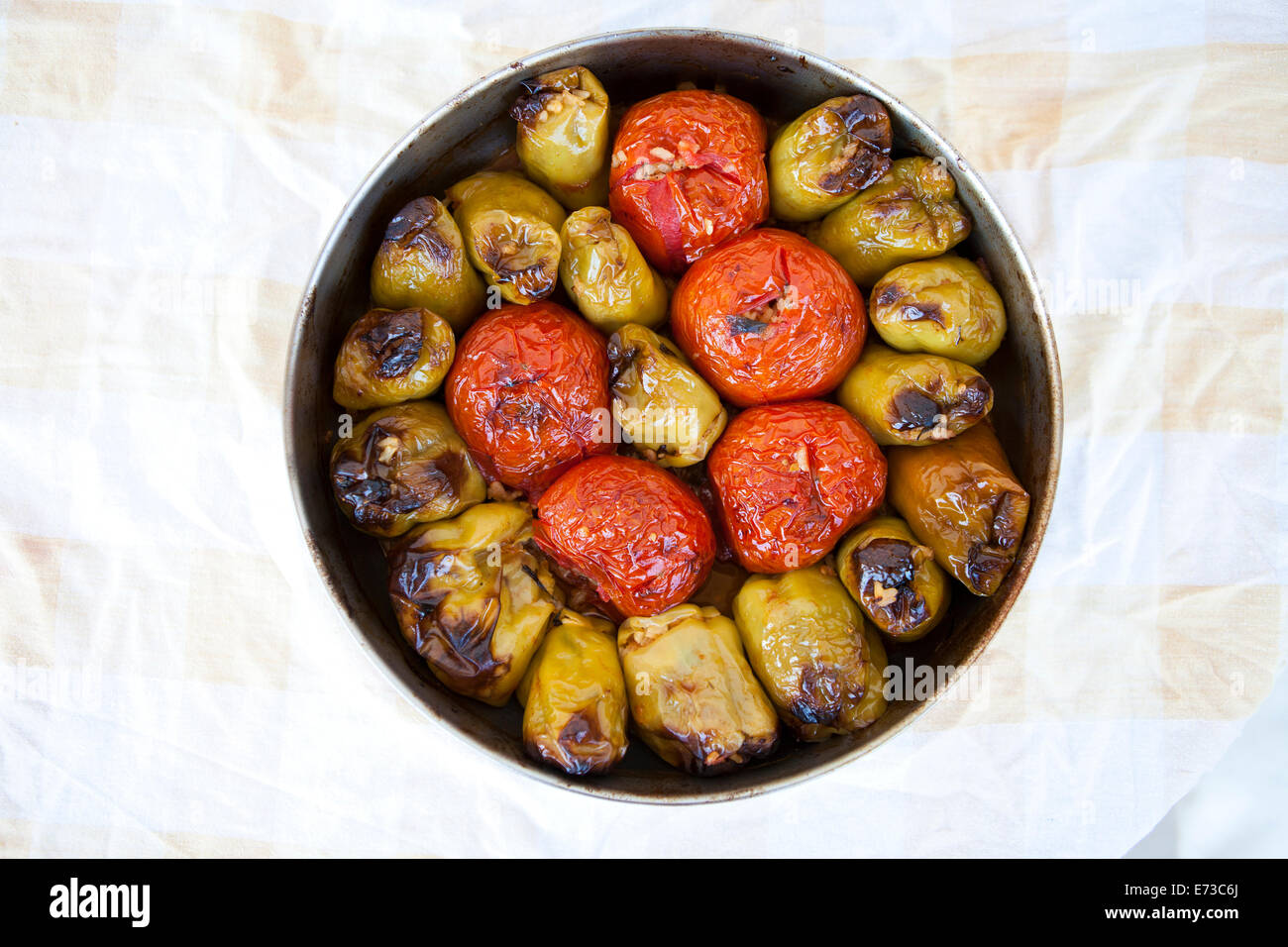 Gemista, Greek traditional stuffed tomatoes and peppers Stock Photo