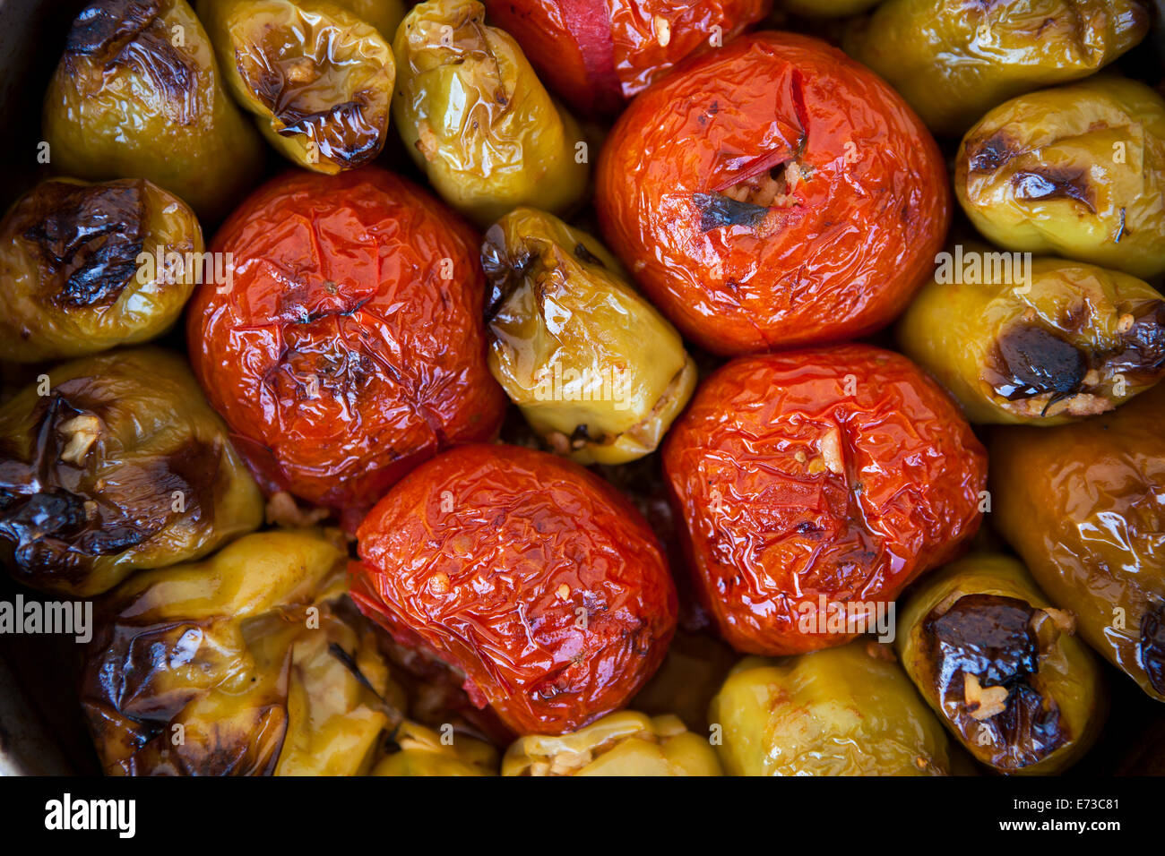 Gemista,Traditional greek food, stuffed tomatoes and peppers Stock Photo