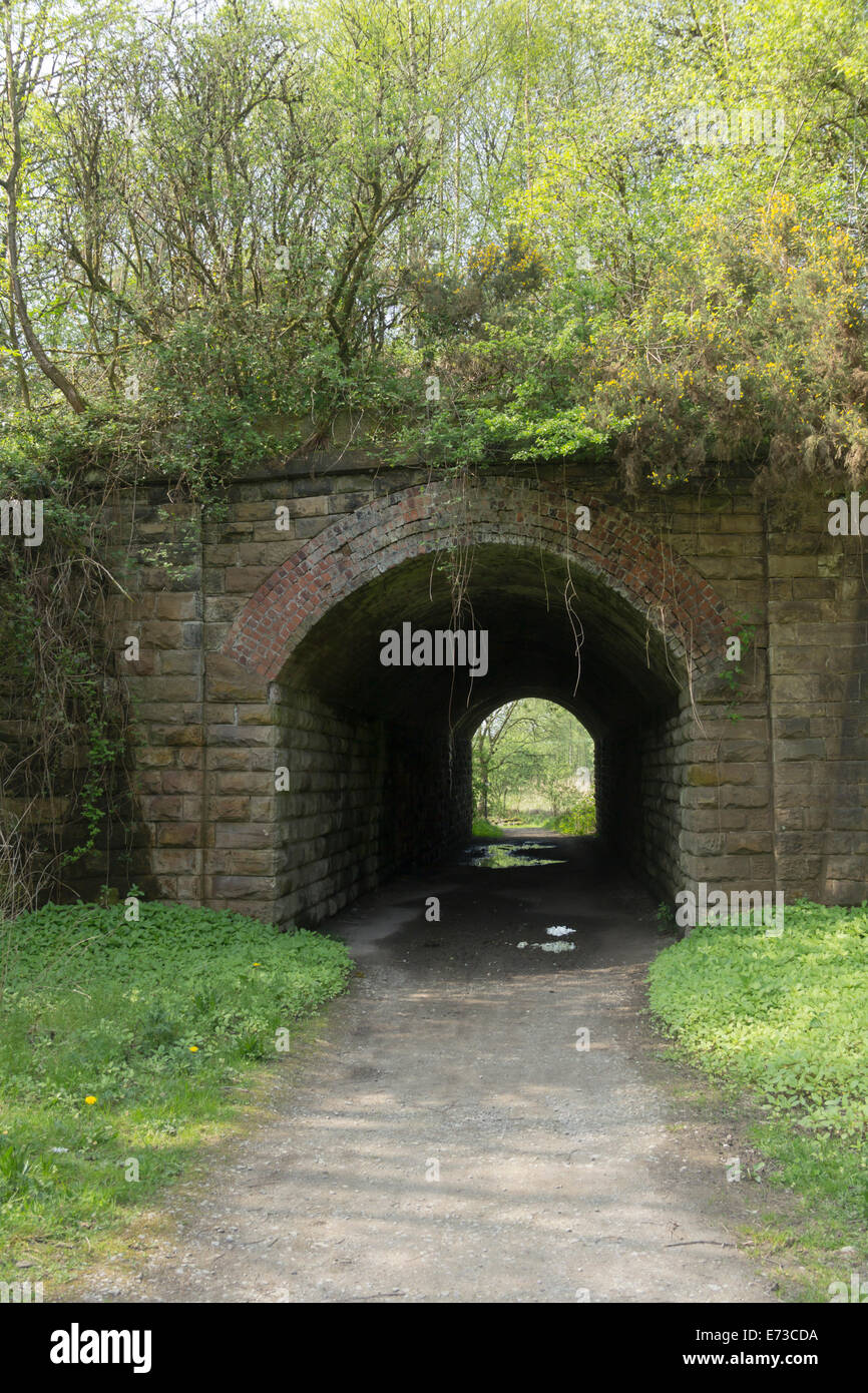 Pedestrian tunnel taking a footpath route beneath the former Manchester/Clifton Juntion/Rossendale railway line in Philips Park. Stock Photo