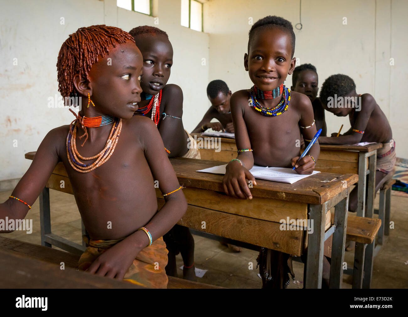 Hamer Tribe Kids In A School, Turmi, Omo Valley, Ethiopia Stock Photo ...