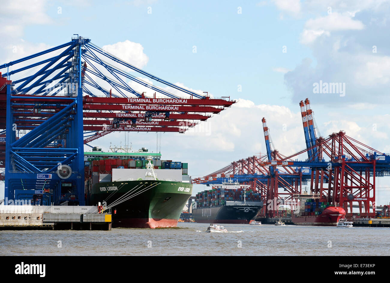 Containerships dock in the port of Hamburg, 27 August 2014. Stock Photo