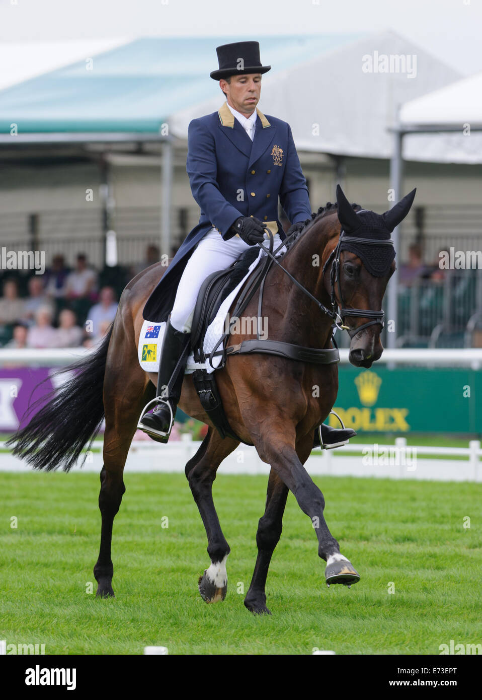 Stamford, Lincs, UK. 4th September, 2014. Sam Griffiths and HAPPY TIMES - Burghley House, Stamford, UK - The Dressage phase,  Land Rover Burghley Horse Trials, 4th September 2014. Credit:  Nico Morgan/Alamy Live News Stock Photo