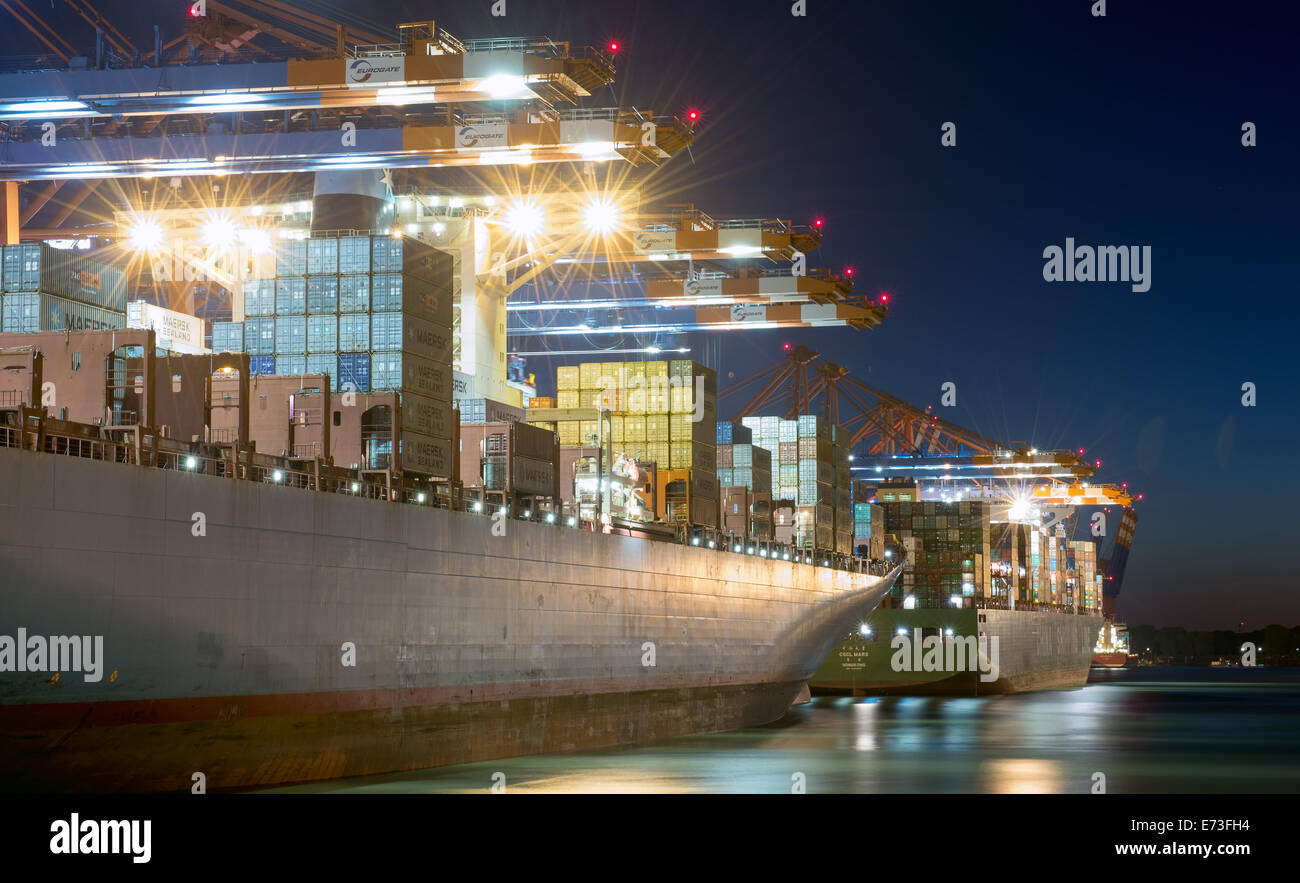 Containerships dock in the port of Hamburg, 25 August 2014. Stock Photo