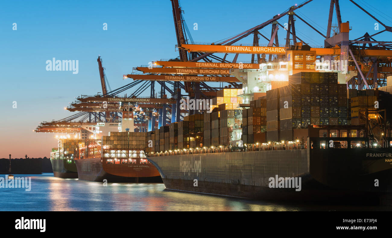 Containerships dock in the port of Hamburg, 25 August 2014. Stock Photo