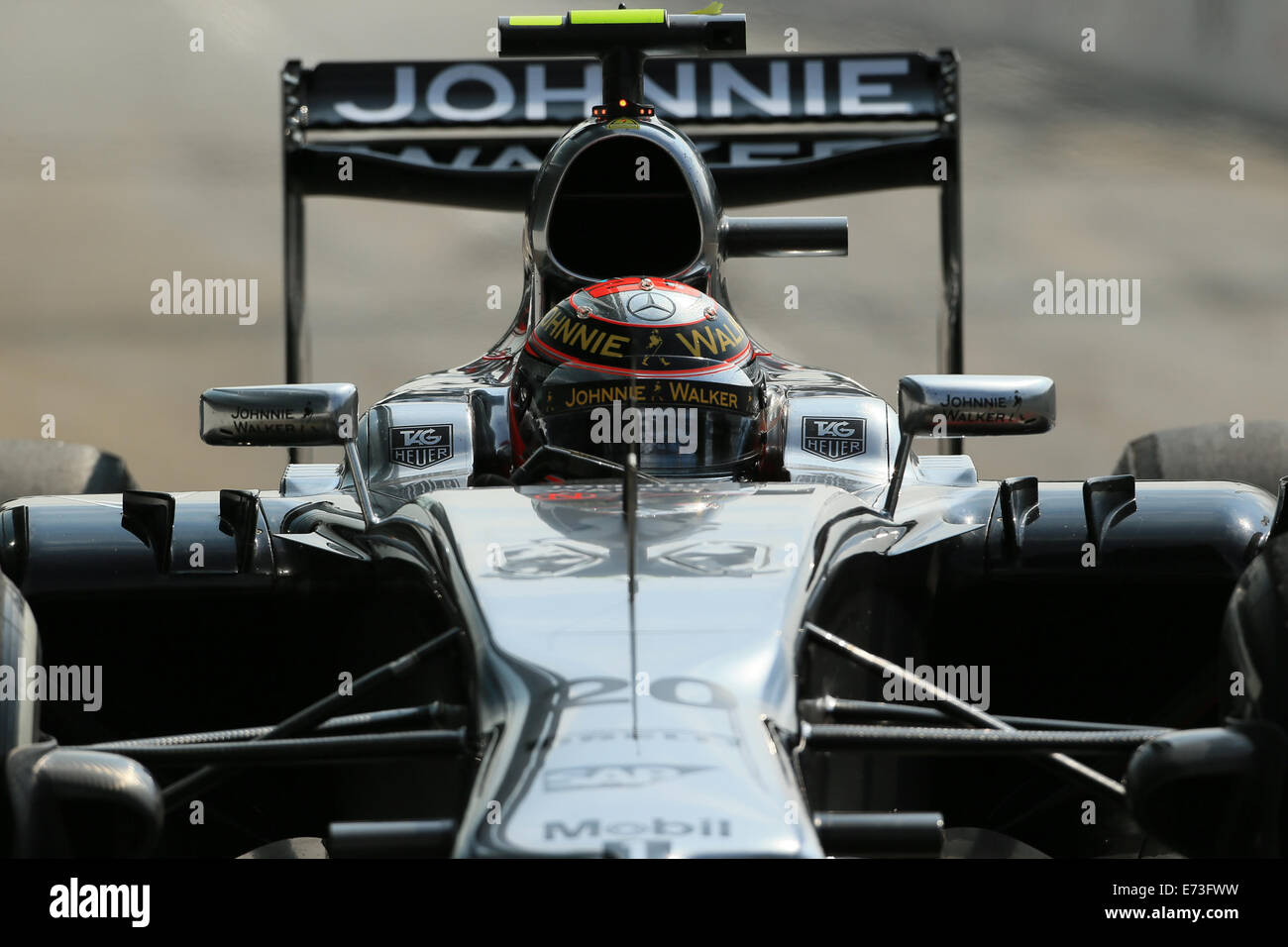 Monza, Italy. 05th Sep, 2014. FIA Formula One World Championship 2014, Grand Prix of Italy. Kevin Magnussen. from McLaren Mercedes team cockpit shot as he comes down the pitlane Credit:  Action Plus Sports/Alamy Live News Stock Photo