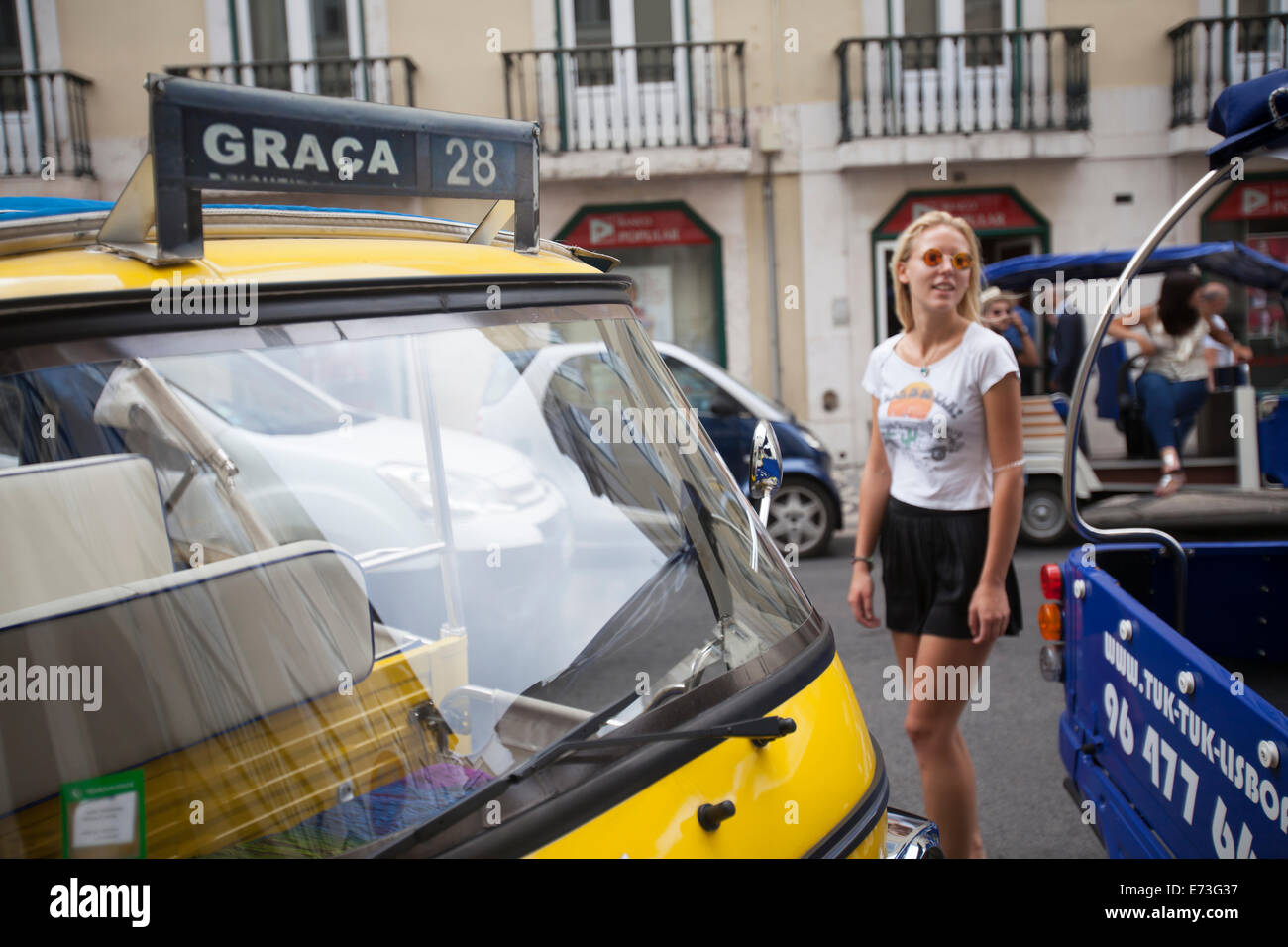 Sightseeing tuk-tuk, Lisbon, Portugal. Stock Photo