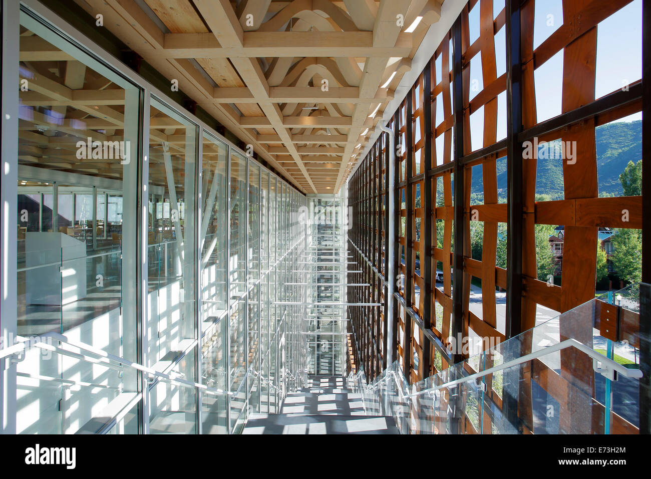 Stairwell, Aspen Art Museum (by architect Shigeru Ban), Aspen, Colorado USA Stock Photo