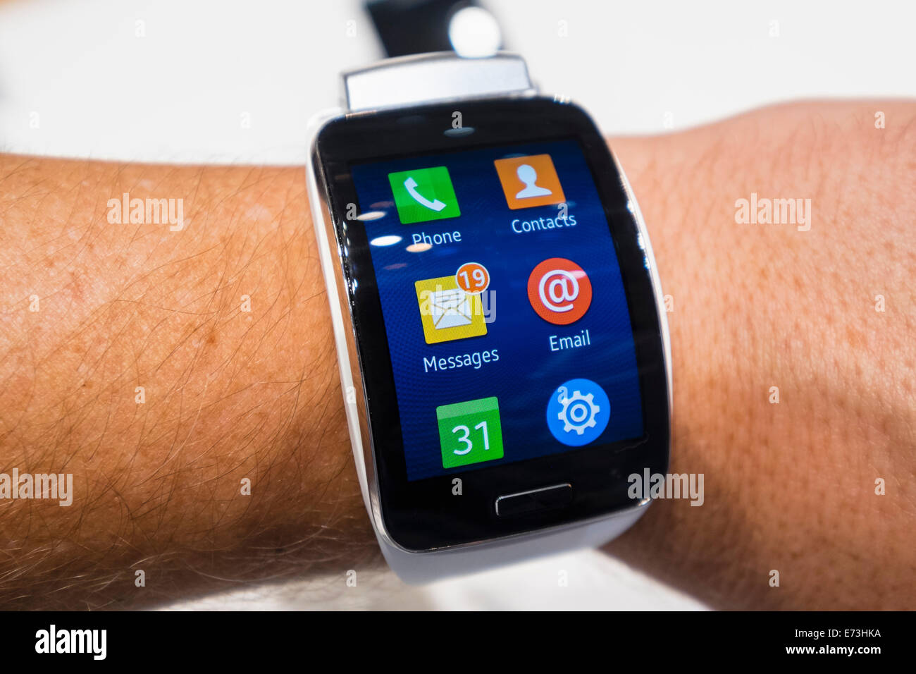 Berlin, Germany. 5th September, 2014. Samsung Gear S smart watch on display  at IFA 2014 consumer electronics show in Berlin Germany Credit: Iain  Masterton/Alamy Live News Stock Photo - Alamy
