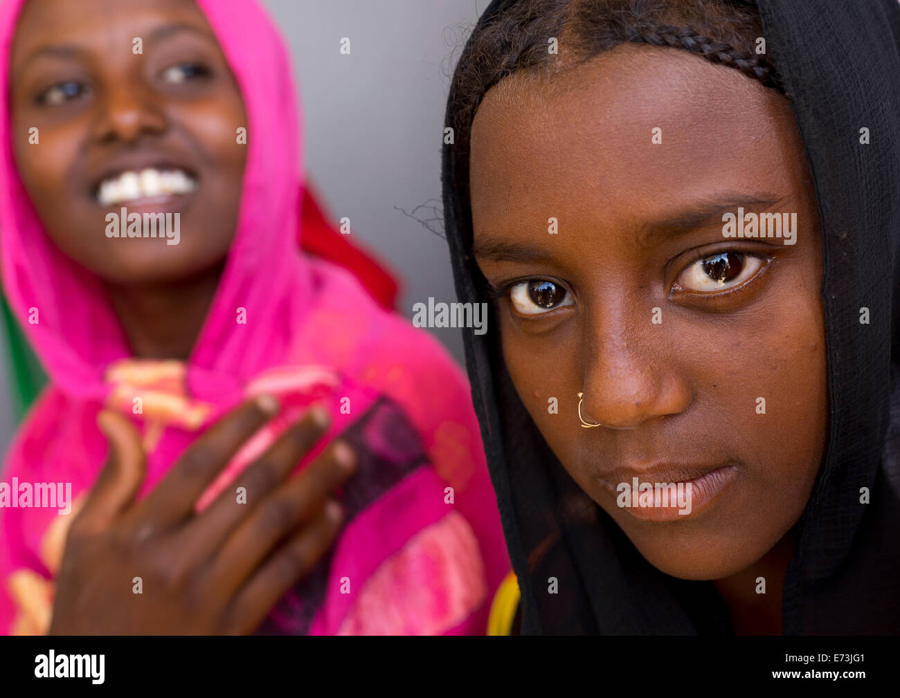 Afar Tribe Girls, Afambo, Afar Regional State, Ethiopia Stock Photo
