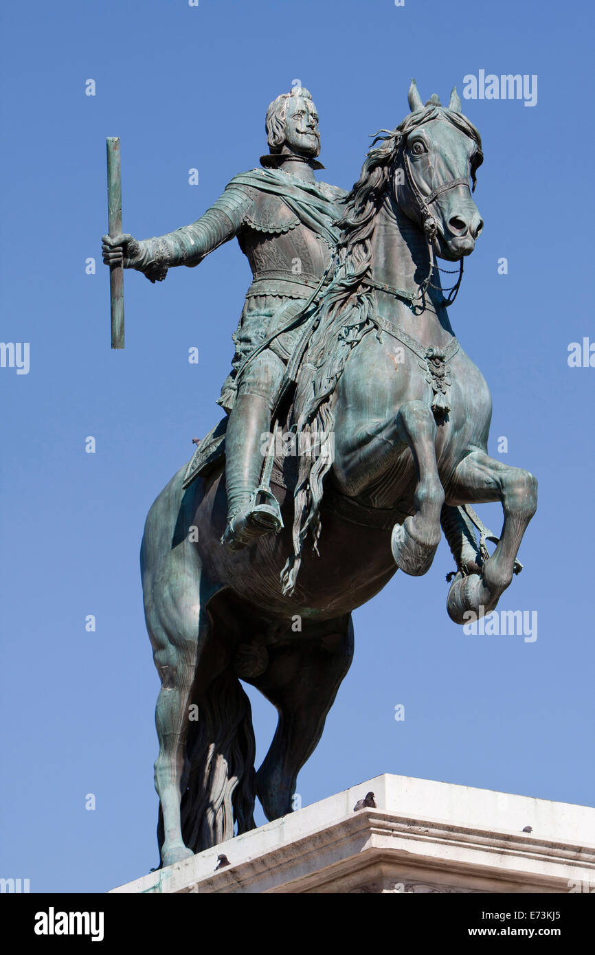 Spain, Madrid, Statue of Philip IV of Spain by Pietro Tacca. Stock Photo