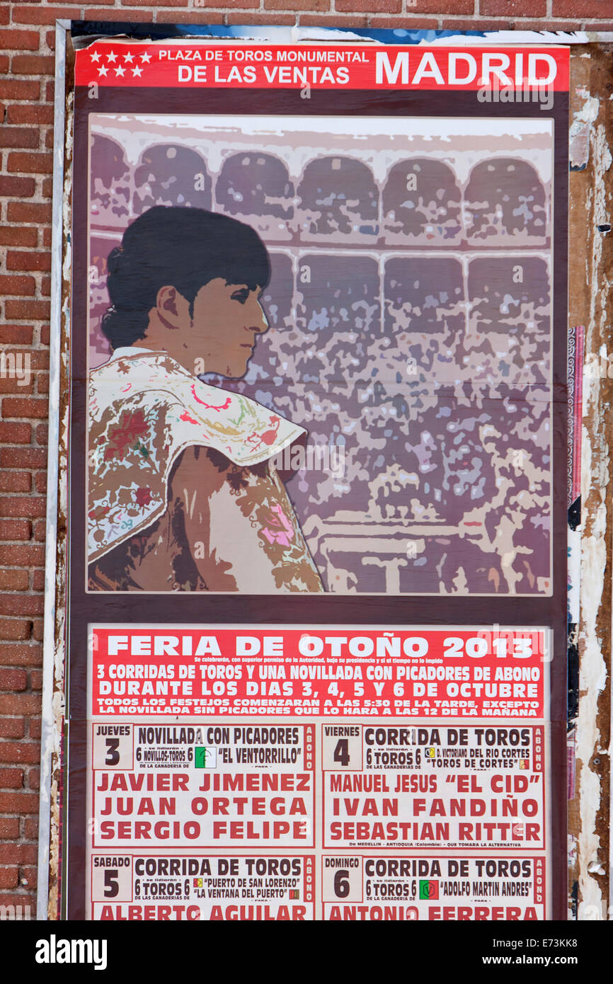 Spain, Madrid, Poster for forthcoming bull fights at de Las Ventas. Stock Photo
