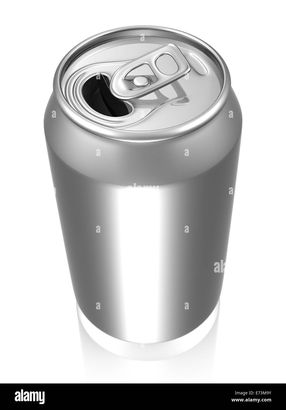 Silver soda can with reflection on white background from top view Stock ...