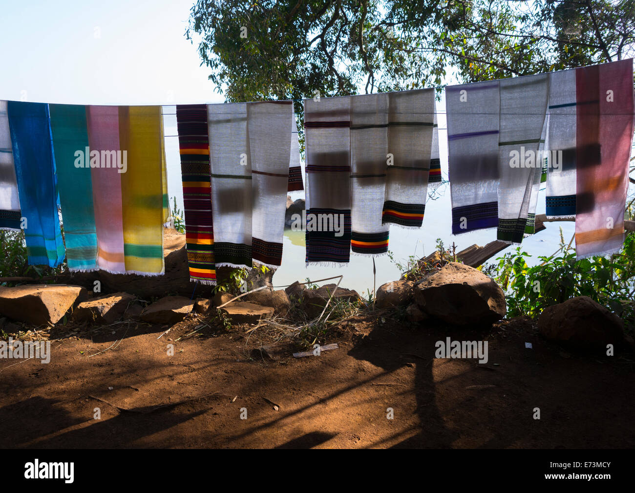 Traditional Shawls For Sale In A Shop, Bahir Dar, Ethiopia Stock Photo