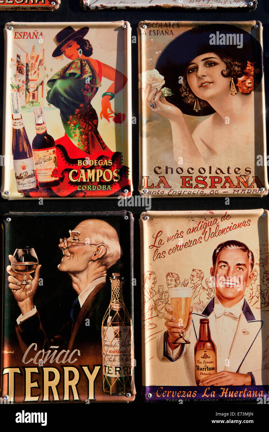 Spain, Madrid, Souvenir enamel plaques. Stock Photo