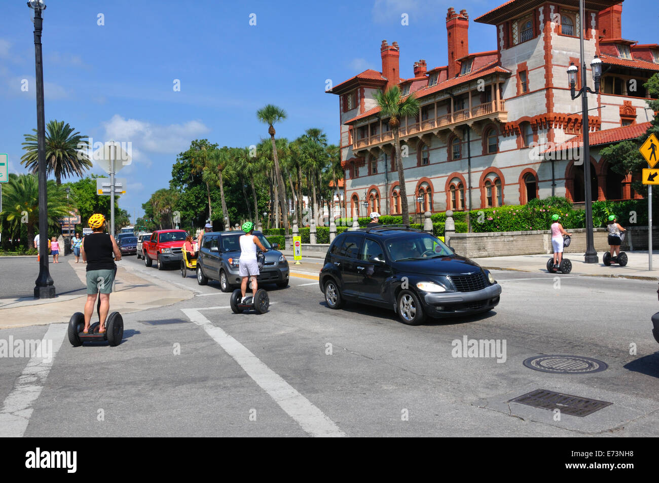 Tourists with Segway scooters in downtown St. Augustine, Florida, USA