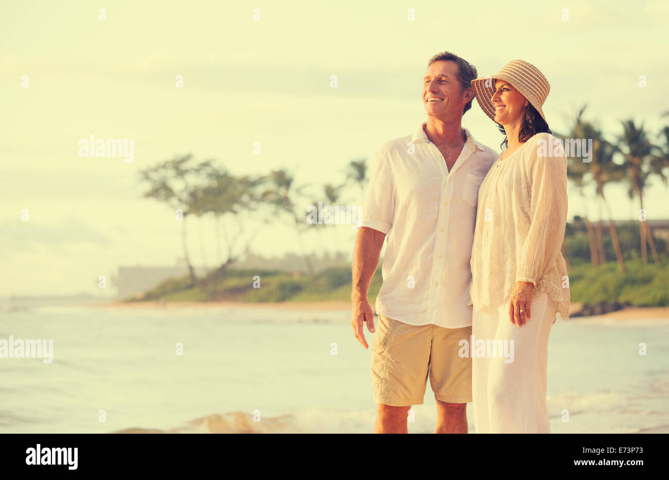 Romantic Retired Couple Relaxing on Vacation Stock Photo