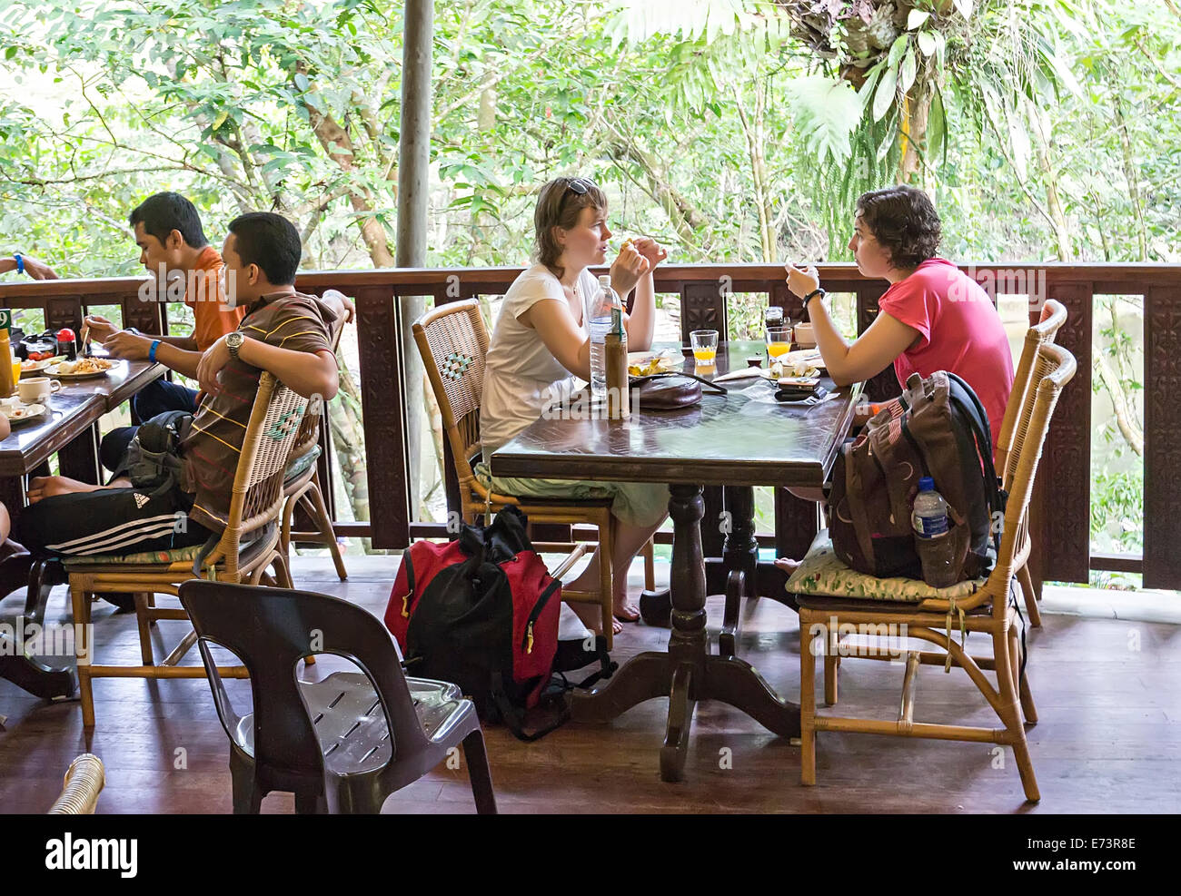 Breakfast in the visitor centre cafe, Gunung Mulu National Park, Sarawak, Malaysia Stock Photo