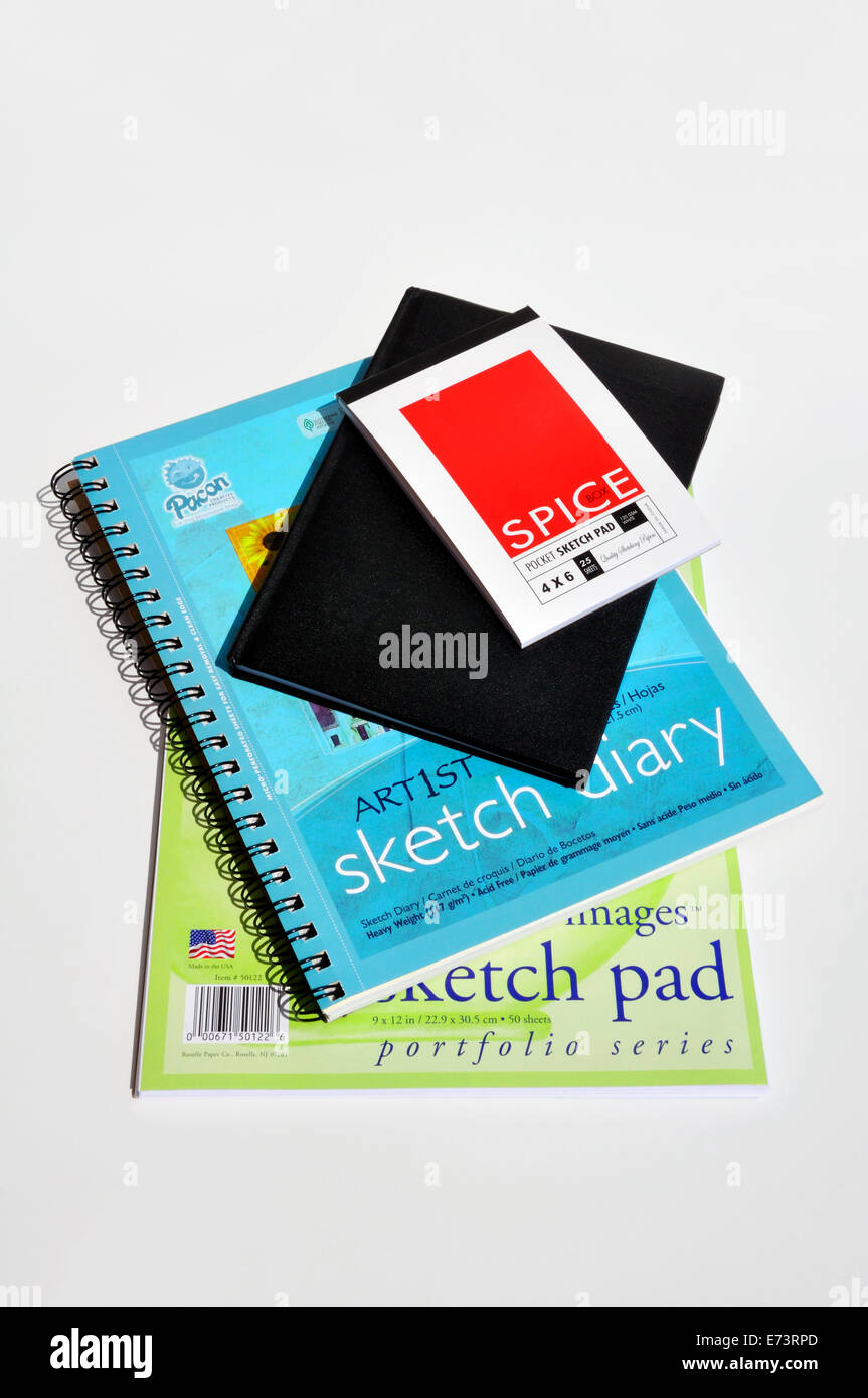 Watercolor supplies sketch pads Stock Photo Alamy