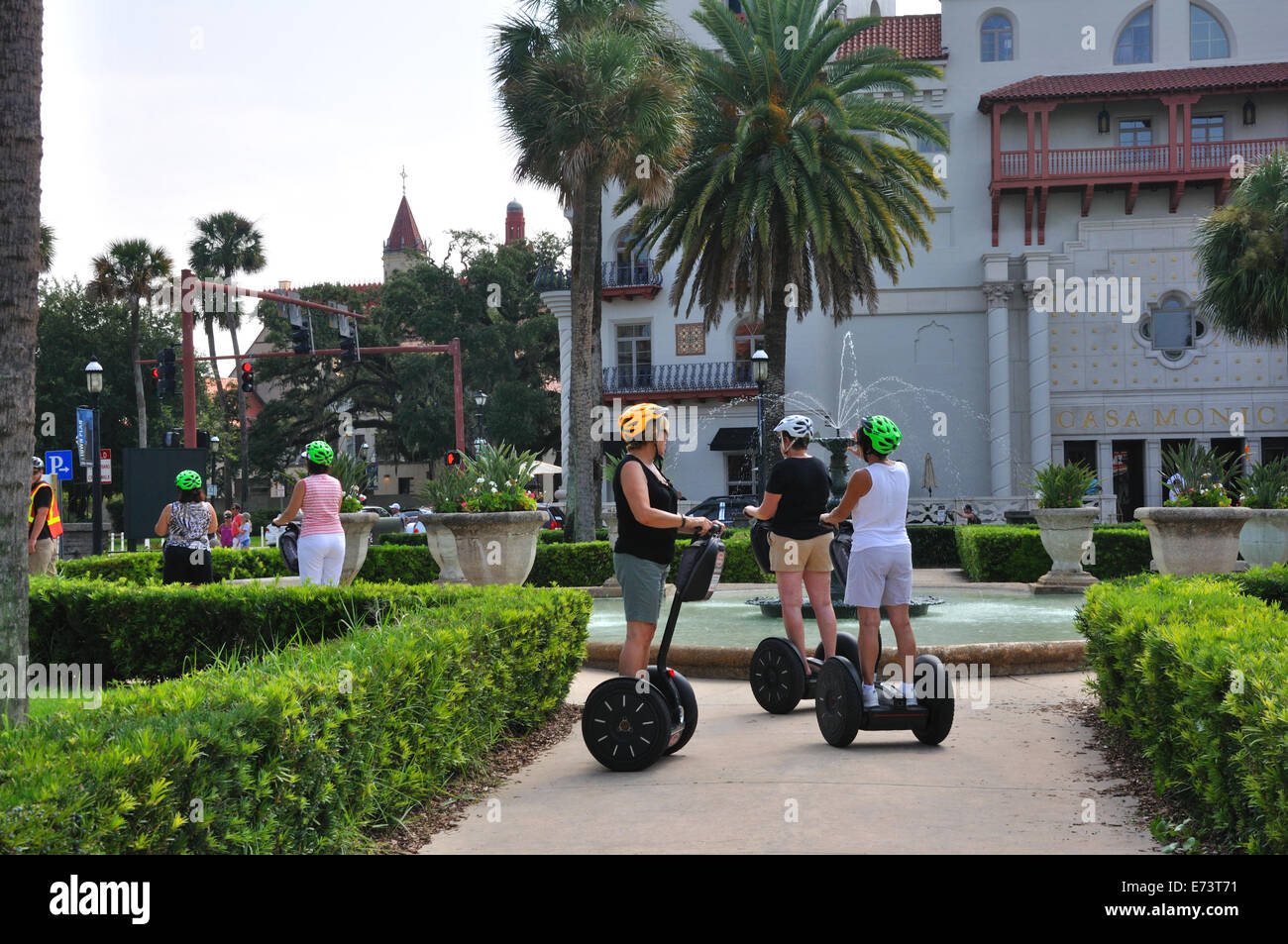 Tourists with Segway scooters in downtown St. Augustine, Florida, USA