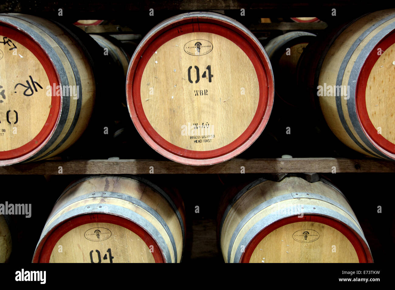 Wine maturing in casks in the Barossa Valley of Australia Stock Photo