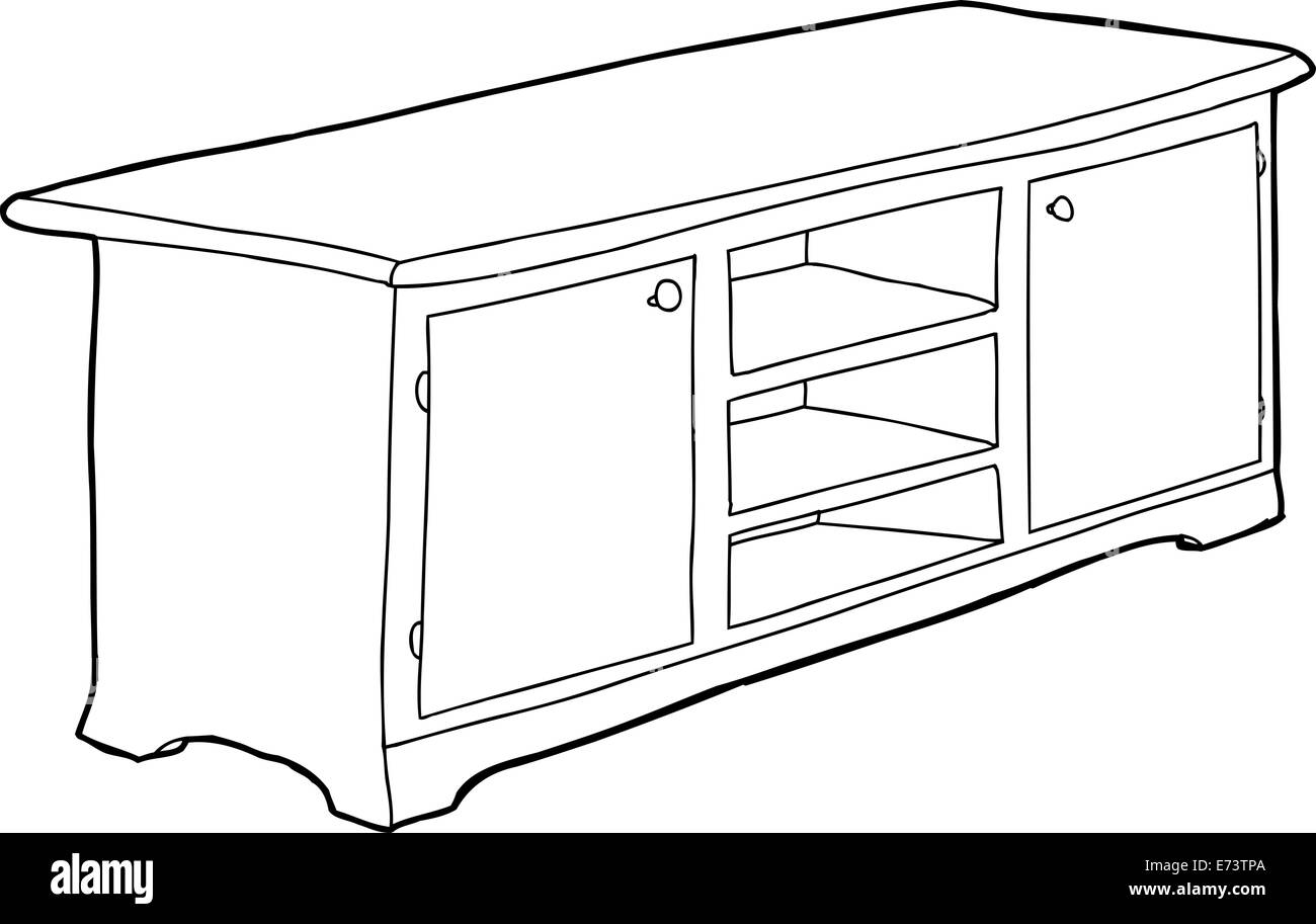 Hand drawn black outline cabinet with empty shelves Stock Photo