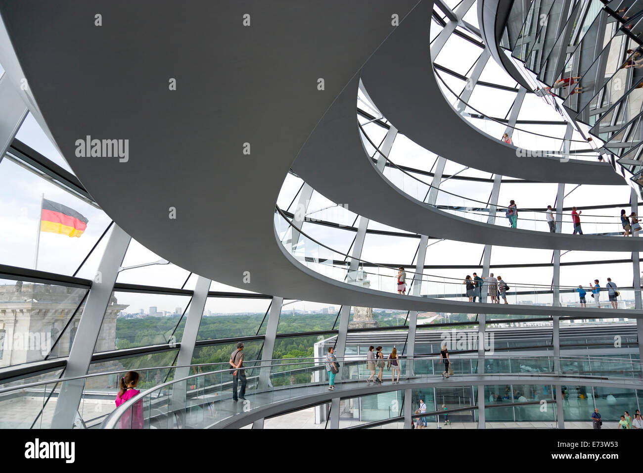 Germany Building Ramp Germany, Berlin, Mitte, interior of glass dome with ramps and mirrors ...