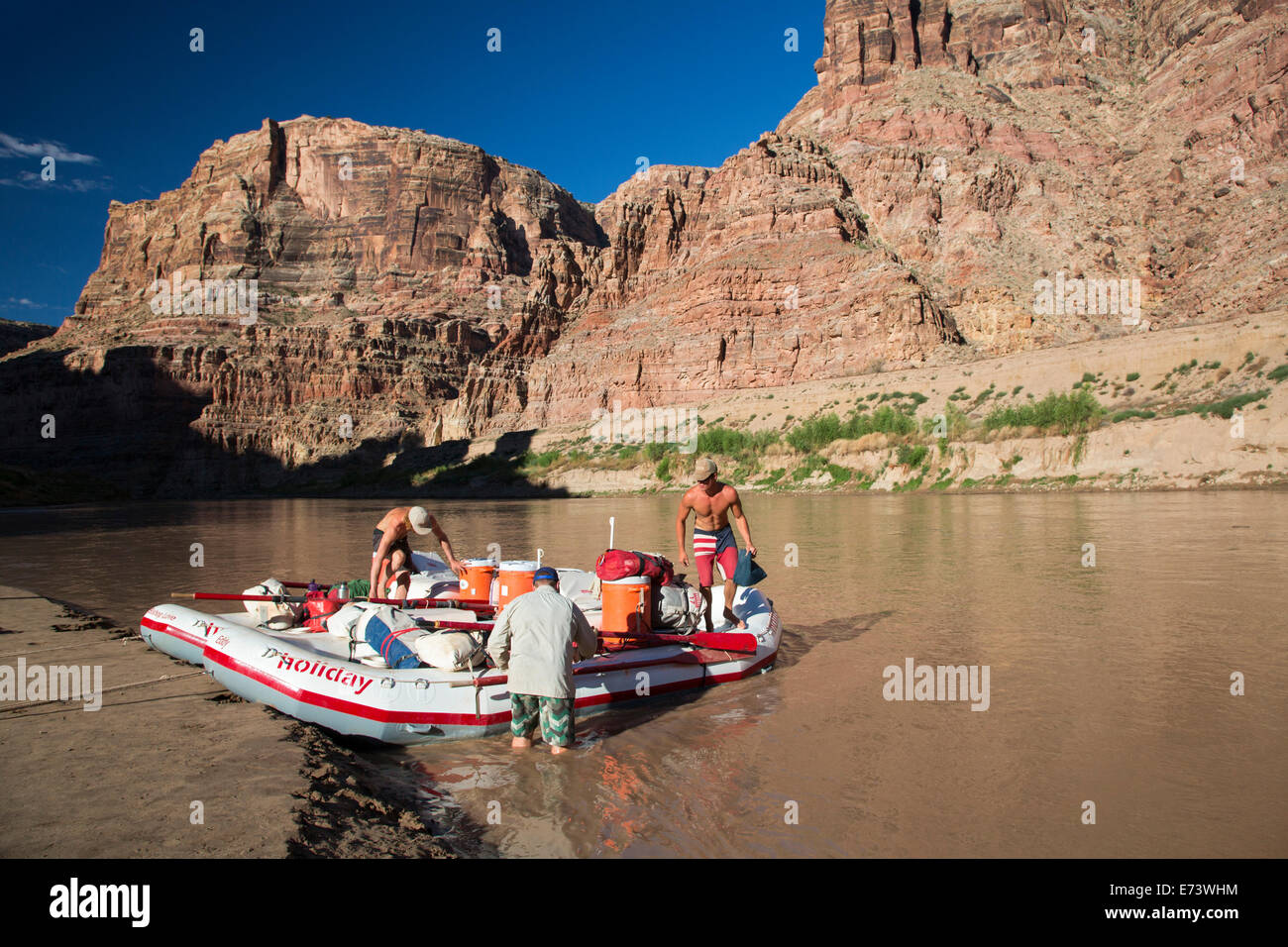 Canyonlands National Park, Utah Raft guides secure equipment and supplies in rafts before